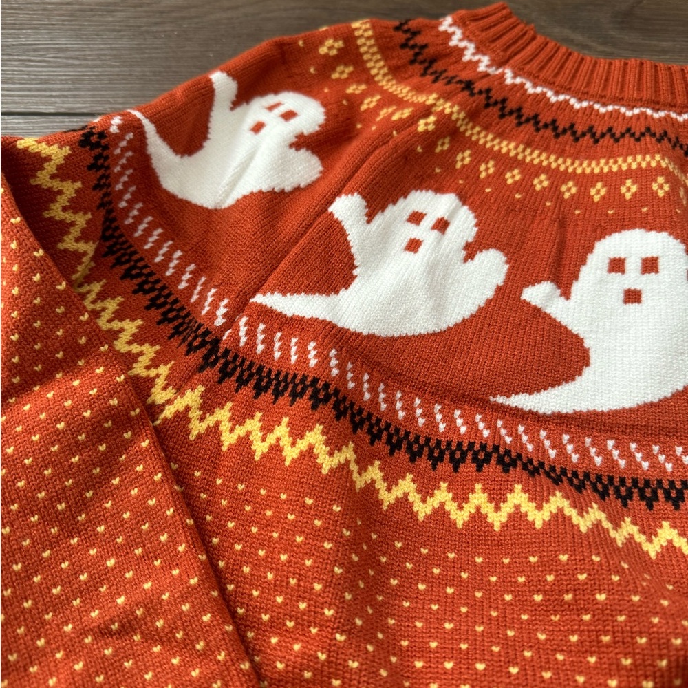 Orange Ghost Fair Isle Pattern Sweater - image 2